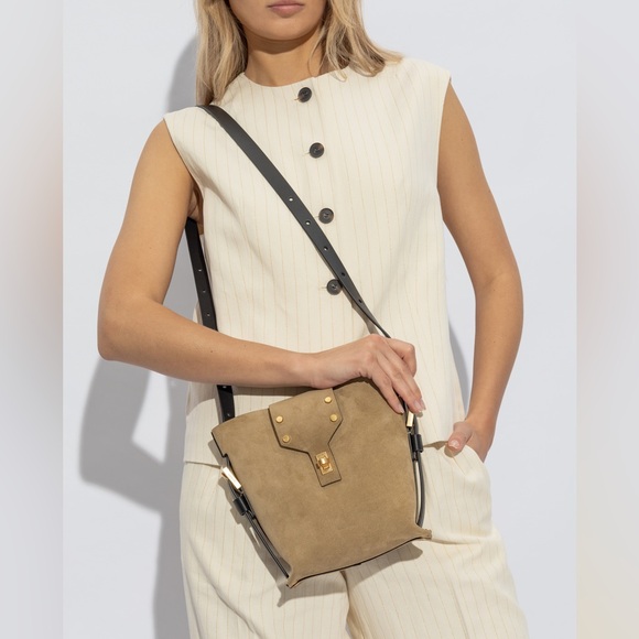 All Saints | NEW! Sughero Brown Suede Miro Stud Embellished Crossbody Bag - Picture 2 of 10